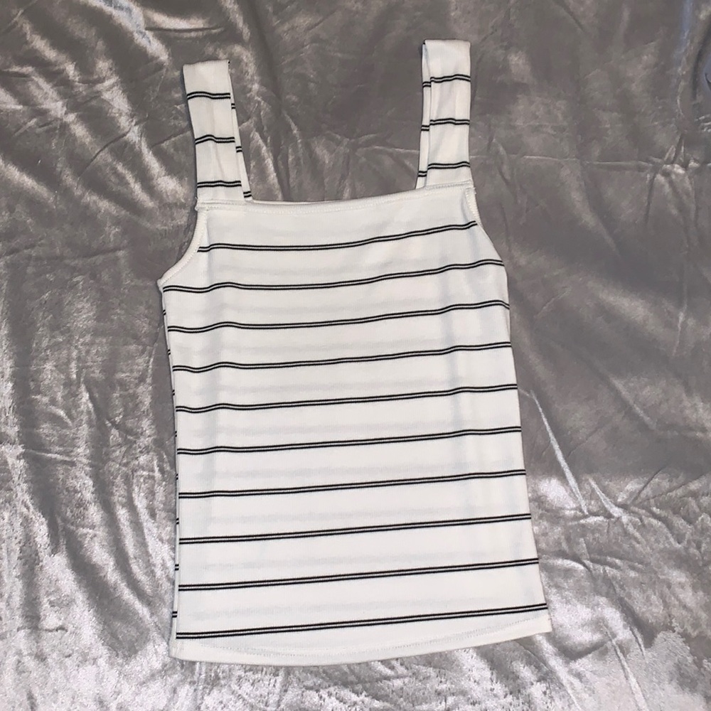 White women’s tank with black stripes